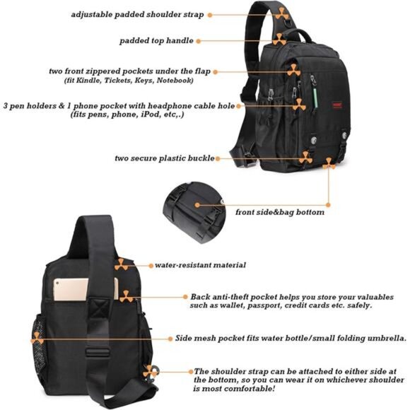 Sling Bags Chest Shoulder Backpacks, 13.3'' 14.1'' 15.6''Laptop Backpack - Picture 4 of 8